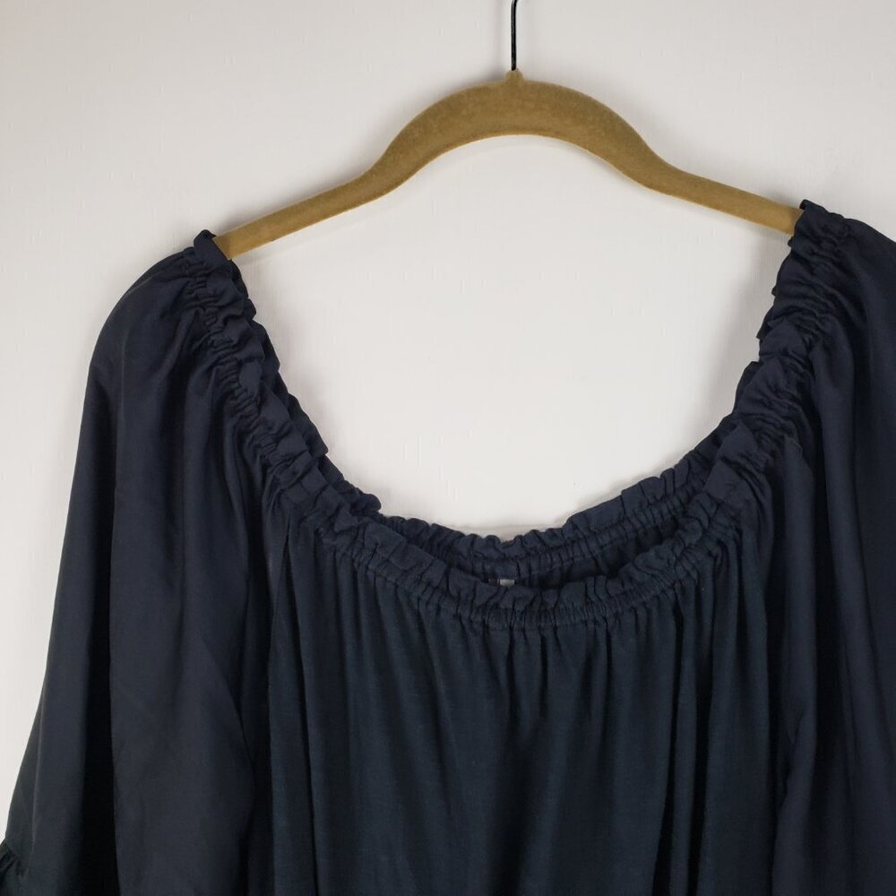 By Anthropologie Gloria Off Shoulder Top Black Tiered Statement Sleeve Size M - Picture 4 of 9